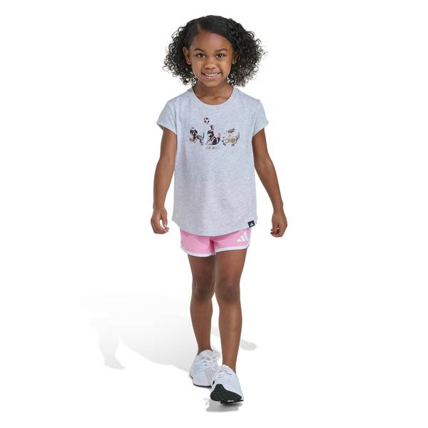 Photo of Girl's 2-Piece Short Cap Sleeve Heather Tee and Woven Short Set