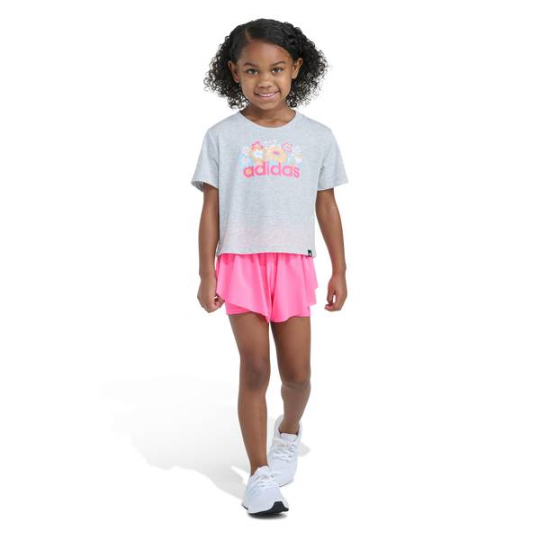 Photo of Girl's 2-Piece Short Sleeve Graphic Heather Tee Flowy Short Set