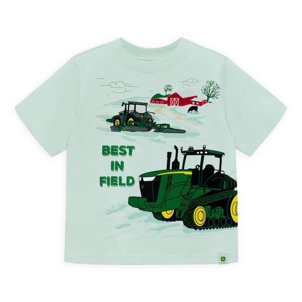 John Deere Blue Sleeveless Muscle Shirt | Excavator Print For Boys Sizes 5, 6, 7