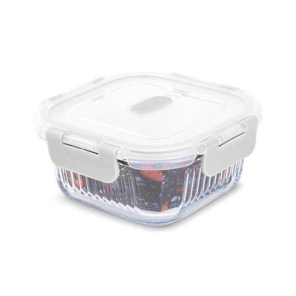 Photo of 17.5 oz Square Haze Glass Container with Lid
