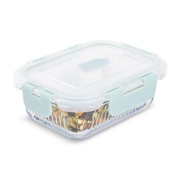 Photo of 12.5 oz Blue Rectangle Glass Container with Lid