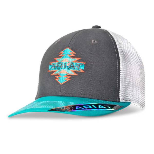 Photo of Wms Ariat Aztec Logo Ball Cap Grey/Trq