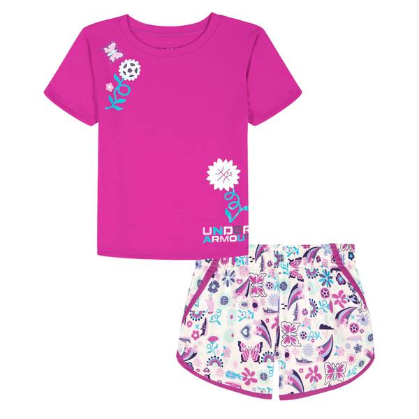 Photo of Girl's Butterfly Floral Short Sleeve Tee and Microfiber Shorts