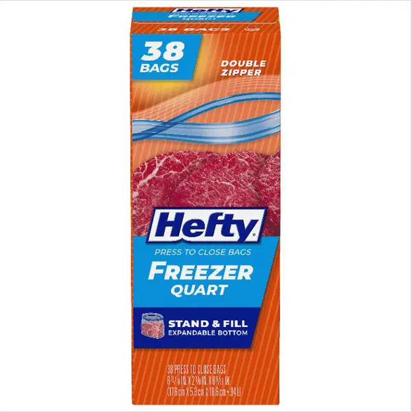 ☆超美品＆完売品☆TURF DOUBLE ZIP POUCH 1000D Hefty Freezer Bags Clear Quart Size Plastic Double Zipper 38 Count