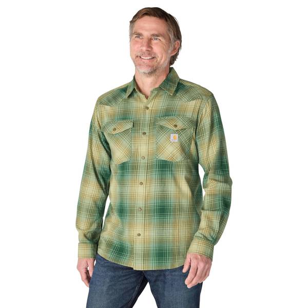 Carhartt Men's Montana Rugged Flex Relaxed Fit Lightweight Long-Sleeve Snap-Front Plaid Shirt | Faded Fatigue | 2XL