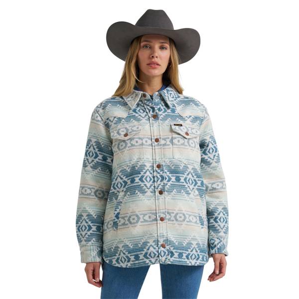 Women's Wrangler Run the Ranch Jacquard Shacket in Blue