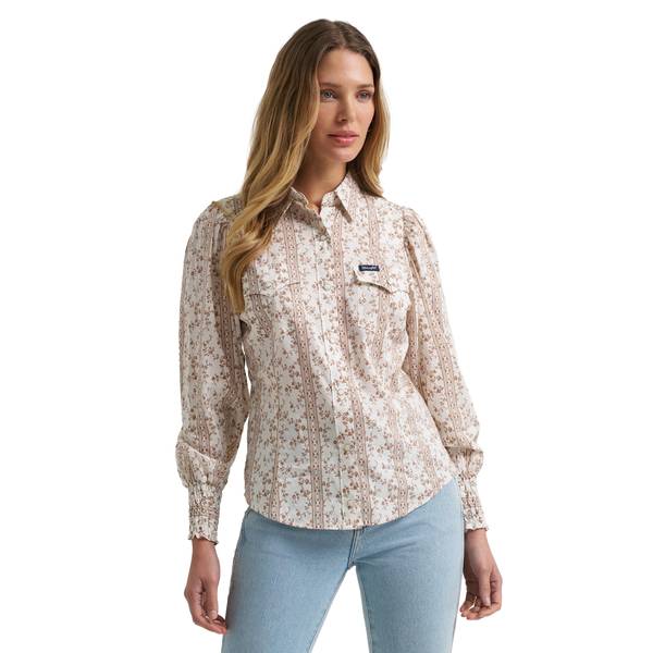 Photo of Women's Smocked Sleeve Western Snap Blouse