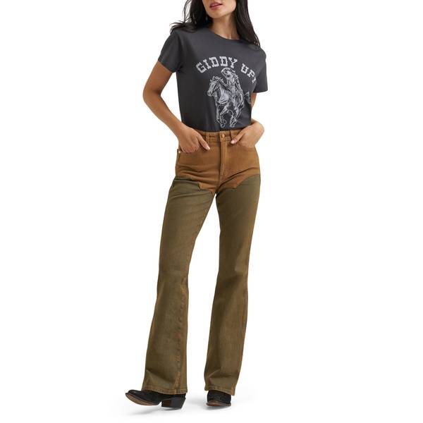Photo of Women's Lainey Wilson x Wrangler Pieced Chaps Flare Jeans