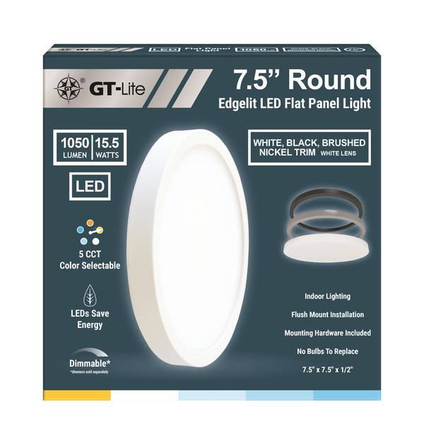 Photo of 7.5" Round 1,050 Lumen LED Flat Panel Light White With Black And Nickel Trims And 5 Selectable CCT