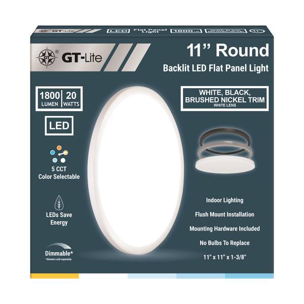 Photo of 11" Round LED White Flat Panel Light With Black And Nickel Trims