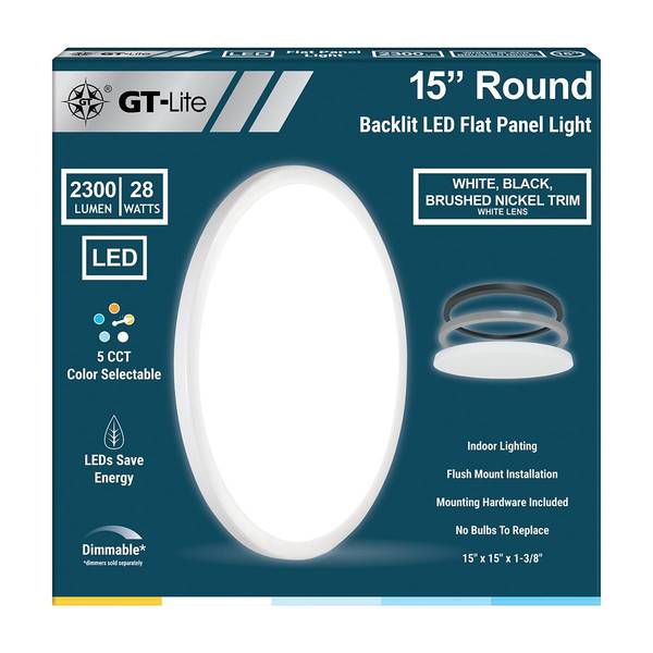 Photo of 15" Round LED Flat Panel Light White With Black And Nickel Trims 5 Selectable Color Temperatures