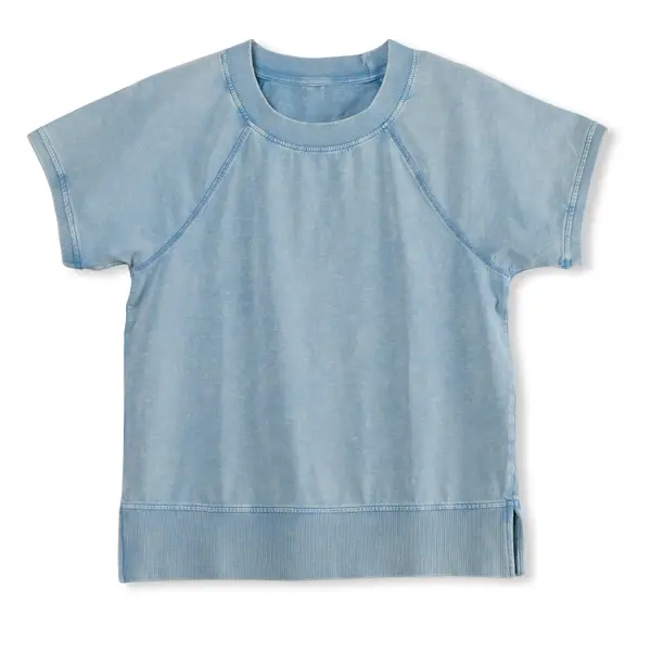 Jillian Nicole Women's Acid Wash Short Sleeve Rib Trim Top