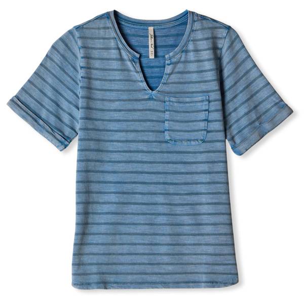 Photo of Women's Short Sleeve Stripe Split V-Tee Shirt