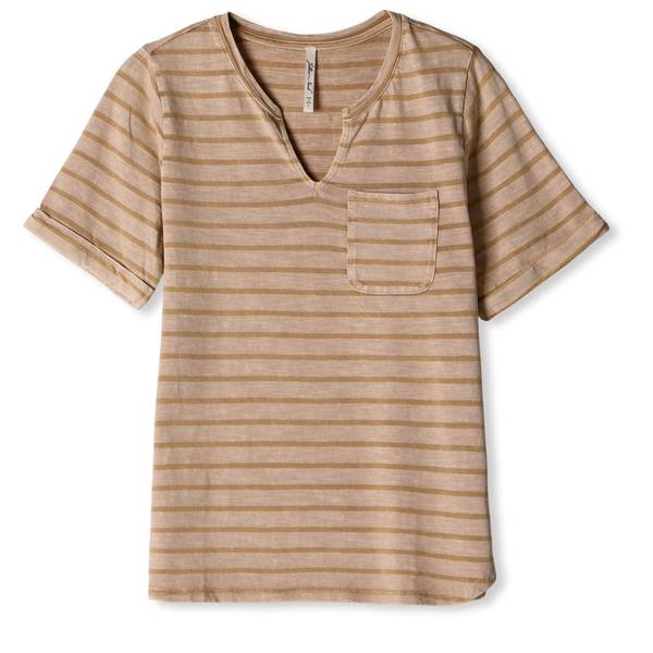 Photo of Women's Short Sleeve Stripe Split V-Tee Shirt