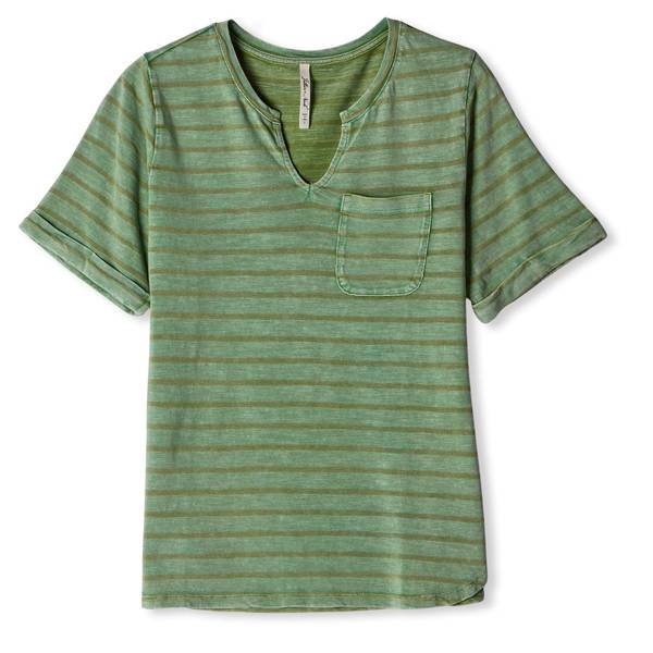 Photo of Women's Short Sleeve Stripe Split V-Tee Shirt