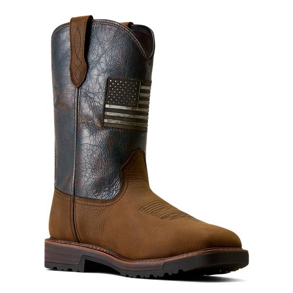 Men's Activator Patriot Waterproof Wide Square Toe Steel Work Boots in Rich Brown Rugged Copper Premium Full-Grain Leather, Size: M 14/ W 15.5 EE by Ariat
