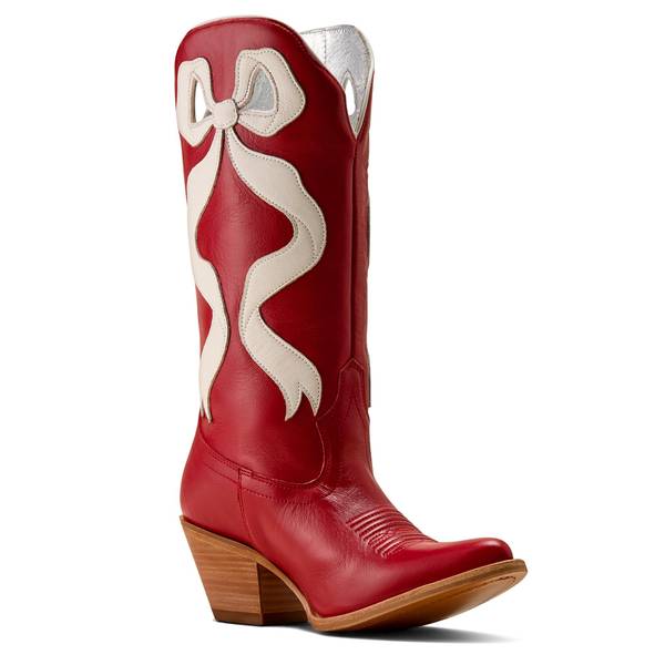 Women's Beaux J Toe Cowgirl Boots in Crimson Red Ivory Pearl Full-Grain Leather, Size: 8 B / Medium by Ariat