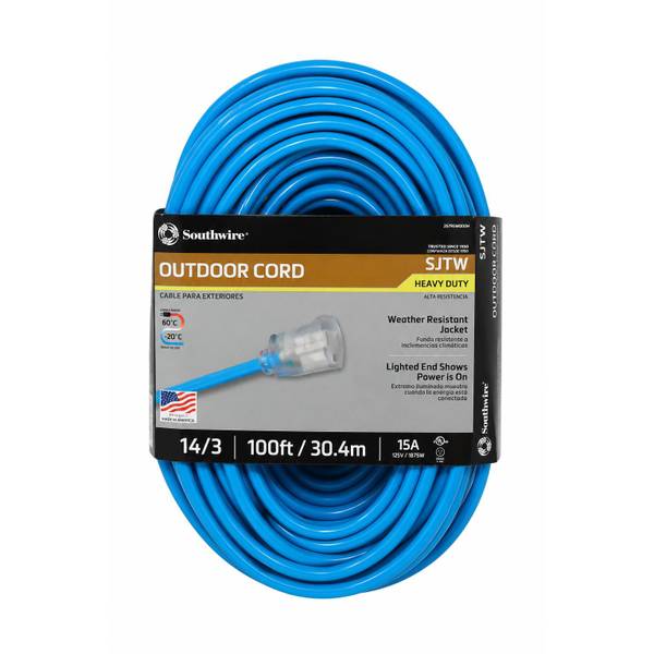 Photo of 100' 14/3 Polar/ Solar Supreme Cold Weather Blue/White Extension Cord with Power Light