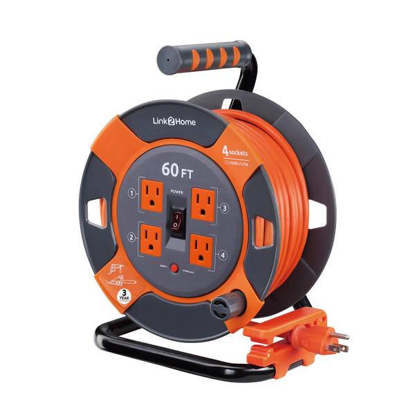 Photo of 60' 14/3 Extension Cord Storage Reel with 4 Grounded Outlets and Surge Protector