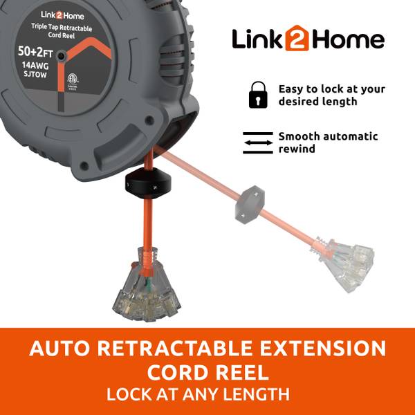 Link2Link 50' 14 /3 13 Amp Retractable Extension Cord Reel - EM