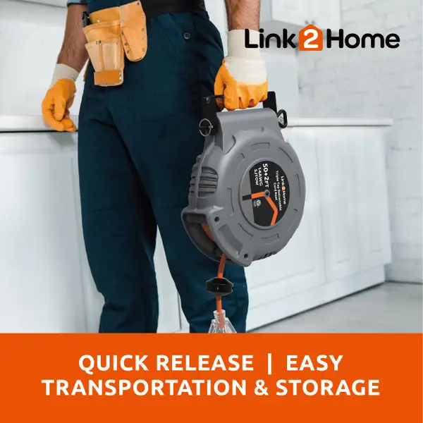 Link2Link 50' 14 /3 13 Amp Retractable Extension Cord Reel - EM