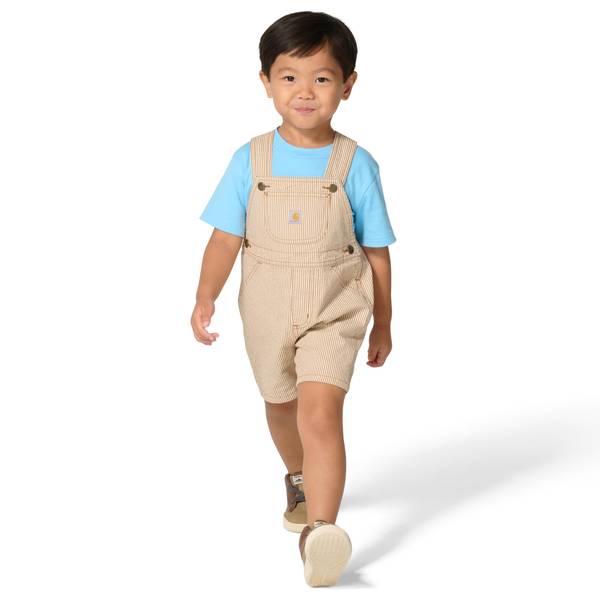Photo of Toddler Boy's 2-Piece Short Sleeve T-Shirt and Brown Stripe Shortall Set