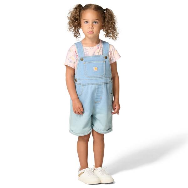 Photo of Toddler Girl's 2-Piece Short Sleeve Bee Print T-shirt and Denim Shortall Set