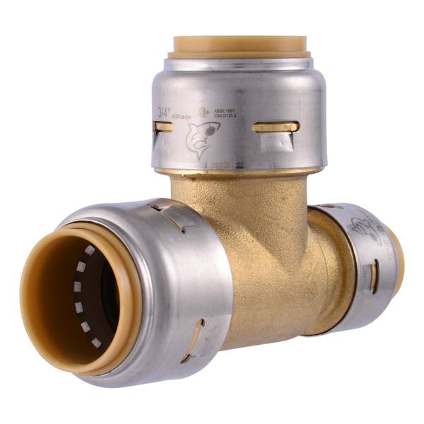 Max Reducing Tee, 3/4 x 1/2 x 3/4 in, PTC x PTC x PTC, Brass, 250 psi Pressure