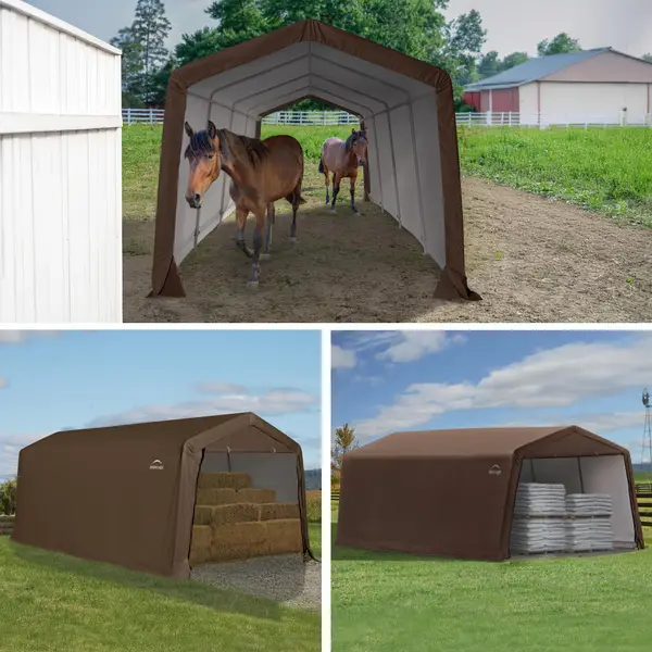 ShelterLogic 20' x 10' x 8' Brown 3-in-1 Run-in Shelter - 60402