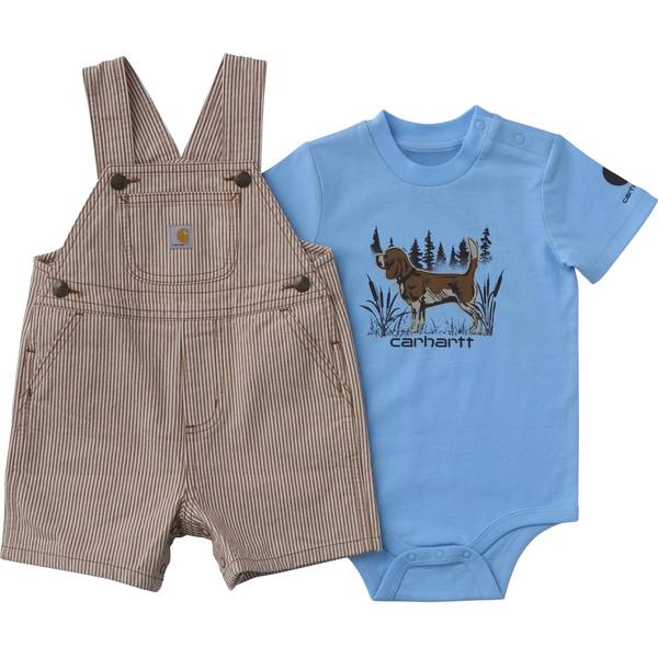 Photo of Infant Boy's 2-Piece Short Sleeve Bodysuit Brown Stripe Shortall Set