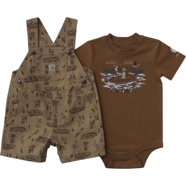 Photo of Infant Boy's 2-Piece Short Sleeve Bodysuit Canvas Printed Shortall Set