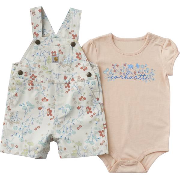 Photo of Infant Girl's 2-Piece Short Sleeve Bodysuit Canvas Shortall Set