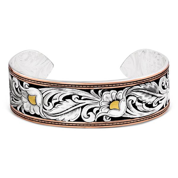 Photo of Leather Cut Tri-Colored Floral Cuff Bracelet
