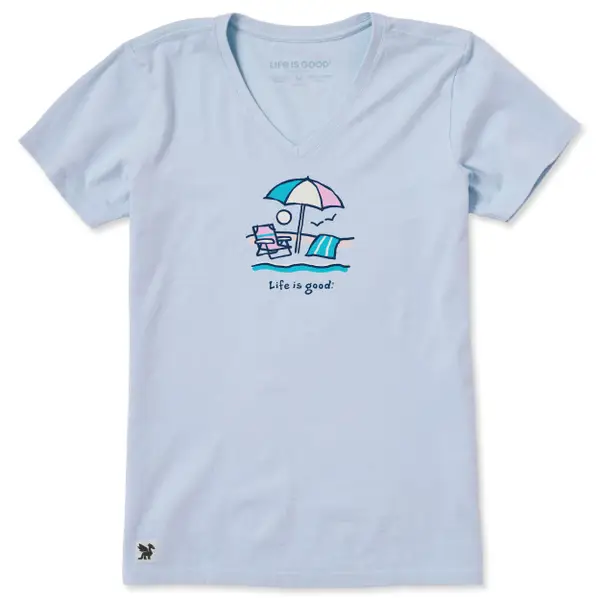 Life Is Good Women's Beach Umbrella Scene V-neck Short Sleeve