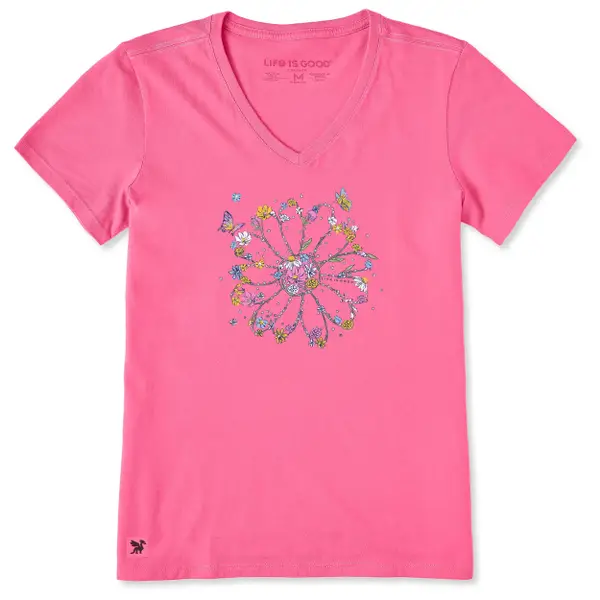 Life Is Good Women's Blooming Daisy Wildflower V-neck Short Sleeve