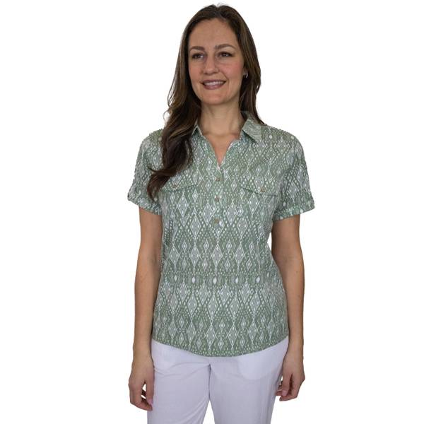Photo of Women's Short Sleeve Roll Tab Collar Henley Top