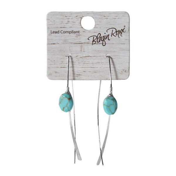 Photo of Women's Earrings, Silver Thread with Turquoise Stone