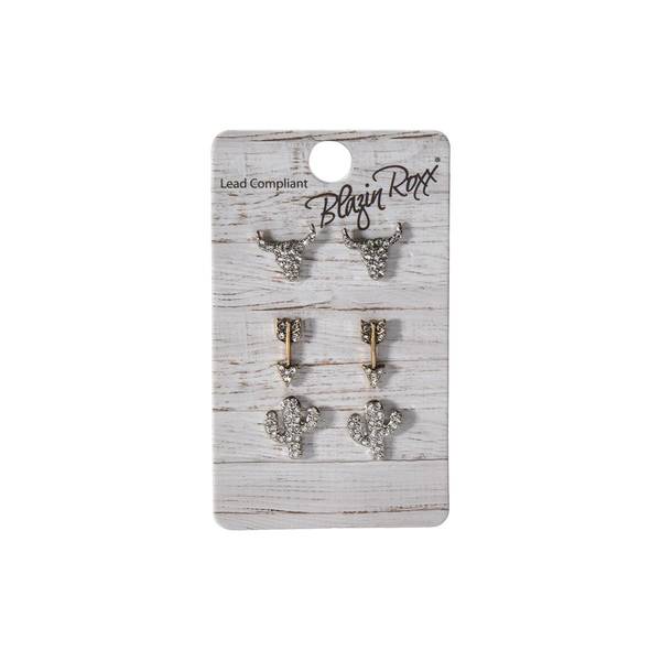 Photo of Earrings, 3 Style Set Longhorn - Arrow - Cactus