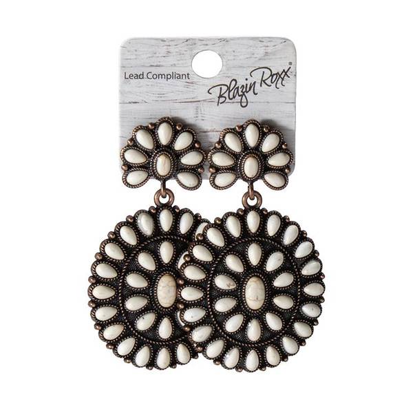 Photo of Women's Earrings, Copper Conchos with Ivory Stones