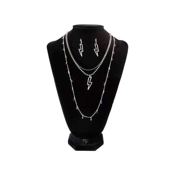 Photo of Lightning Bolts Silver Earrings and Necklace Set