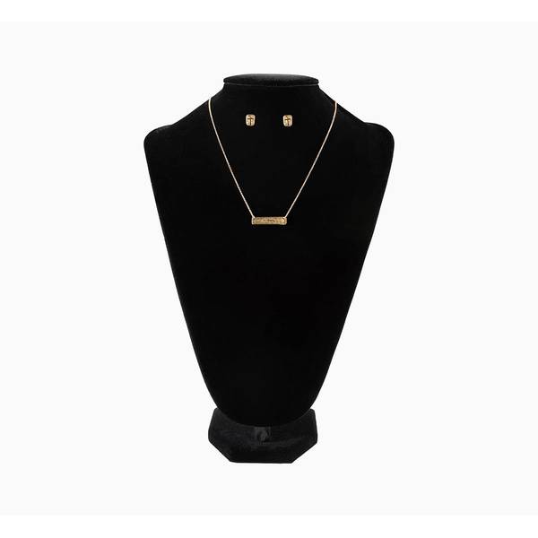 Photo of Necklace and Earrings Set, Stamped Bar Sideways Cross Gold