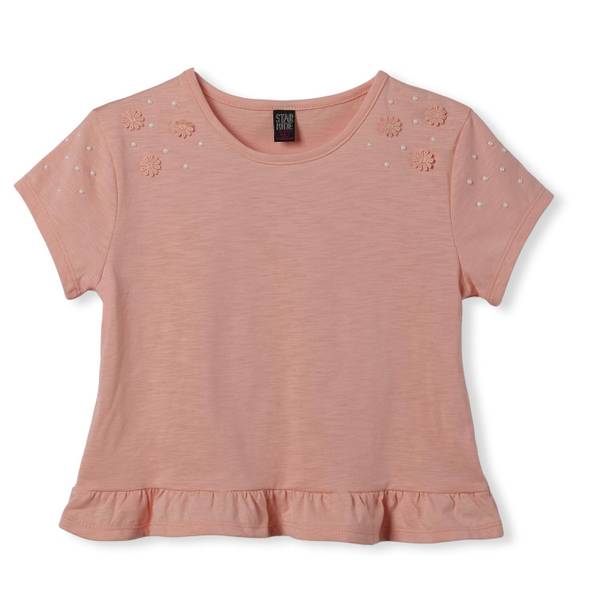 Photo of Girls Knit Jersey Ruffle Hem Top