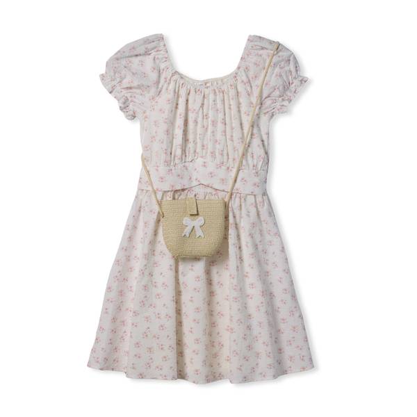 Photo of Girls' Summer Breeze Woven Dress and Straw Purse Set
