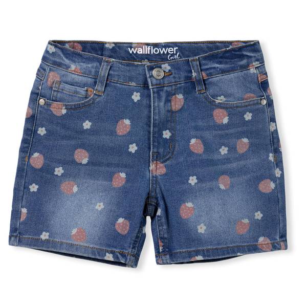 Photo of Girls Strawberry Floral Print Denim Shorts