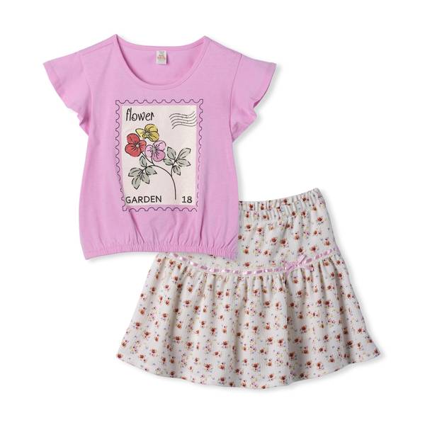 Photo of Girls Flutter Sleeve Glitter Top and Lace Trim Skirt Set