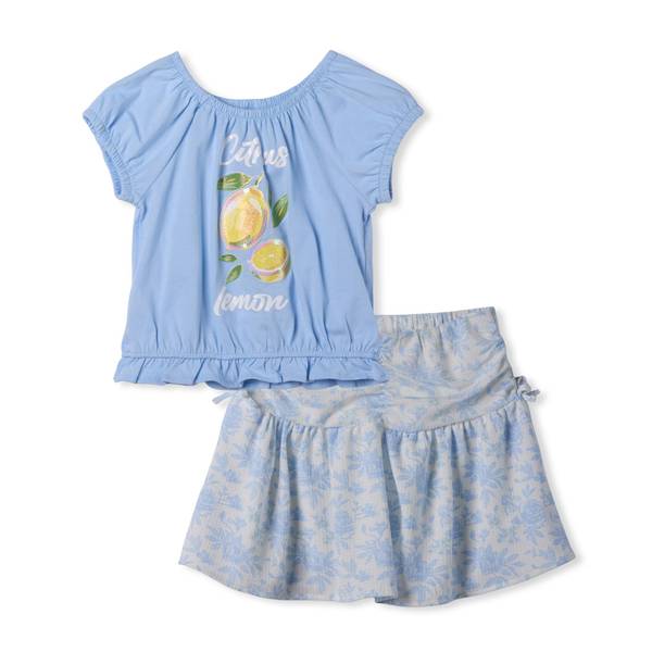 Photo of Girls Glitter and Sequin Knit Top with Woven Skirt Set