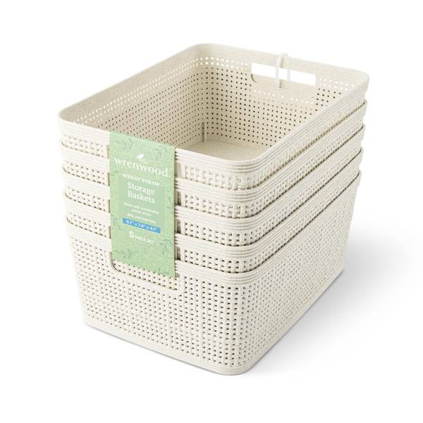 Photo of 5-Pack Small Wheat Straw Baskets - Vanilla