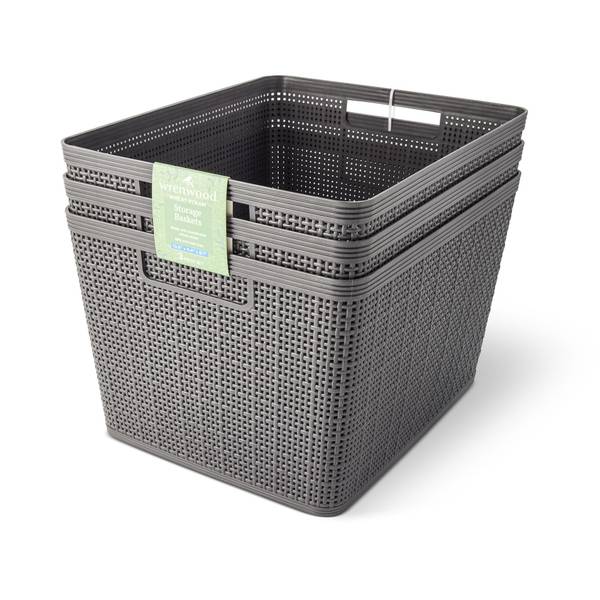 Photo of 3-Pack Large Wheat Straw Baskets - Charcoal