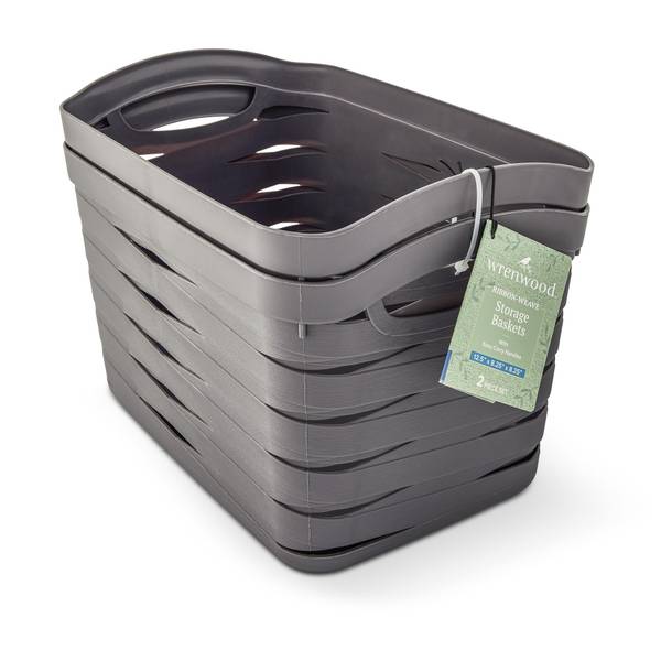 Photo of Set of 2 Plastic Weave Ribbon Baskets Medium - Charcoal