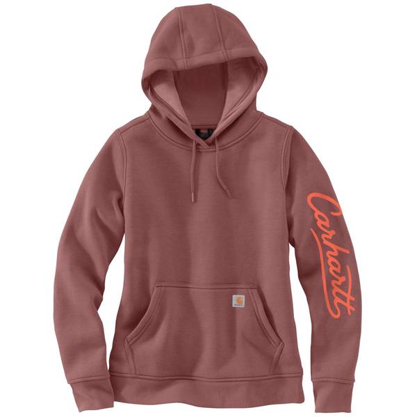 Carhartt Sawyer Script Logo Graphic Sleeve Hooded Sweatshirt - Dark Rose Tint